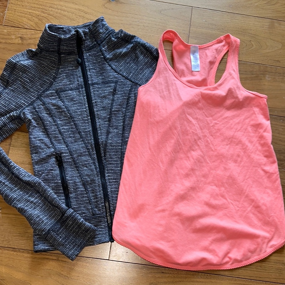 IVIVVA Athletic Gray Zip-Up Jacket and coral Tank Top